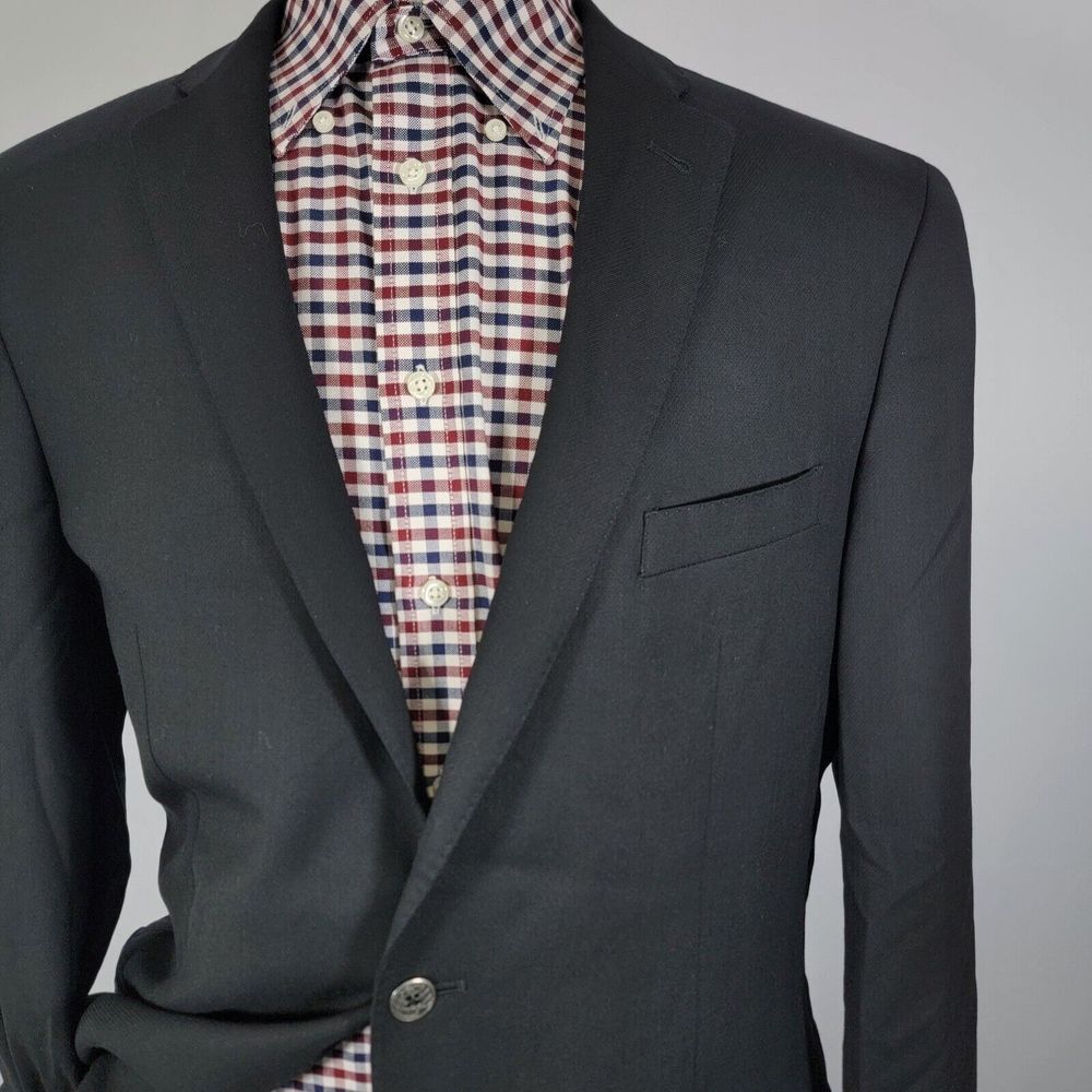 Joseph Abboud Mens Sport Coat Blazer Two Button Black Twill Super 120s Wool 44XL - Picture 5 of 16